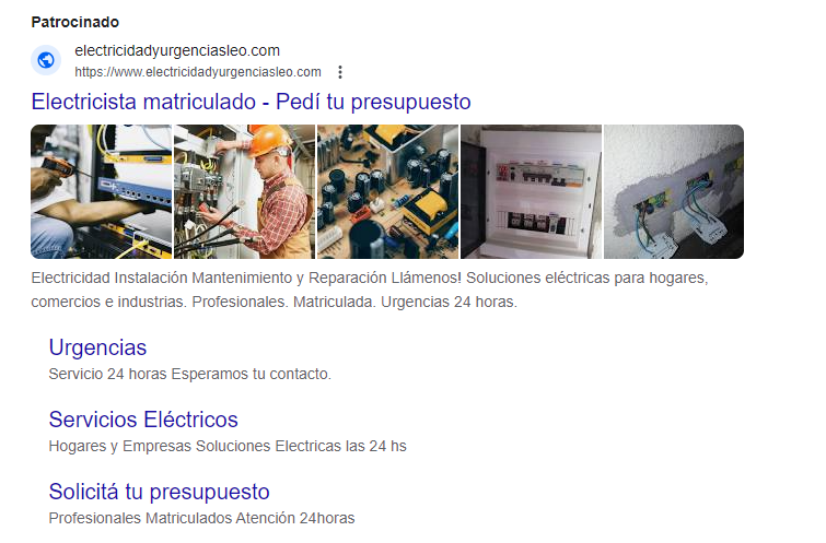 anuncio google ads para electricistas