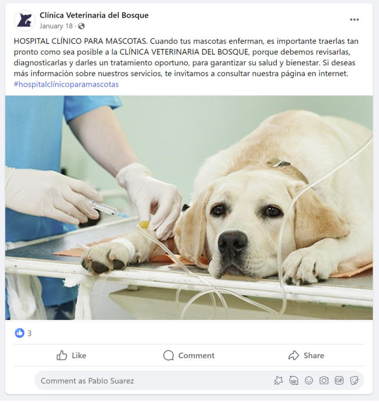 ejemplo posteo clinica veterinaria en facebook