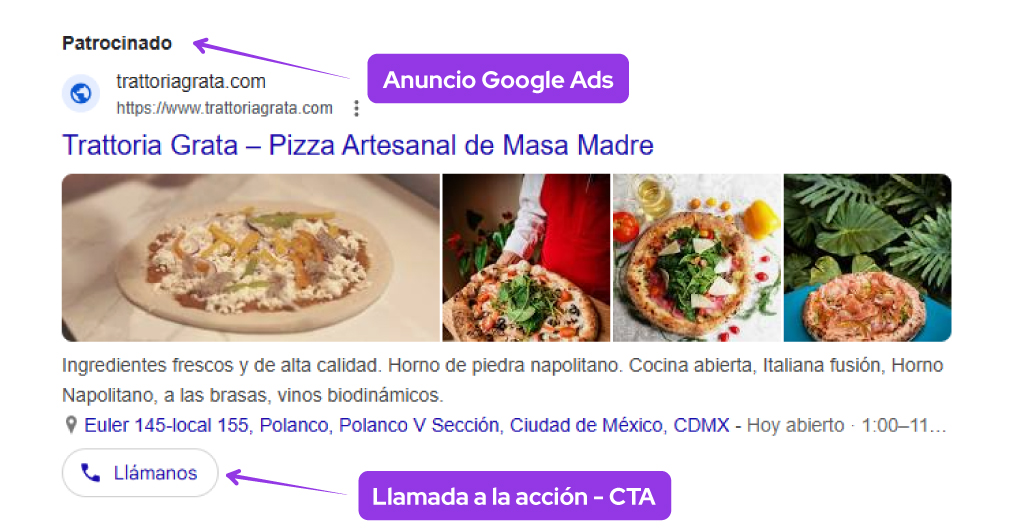 anuncio google ads pizzerias