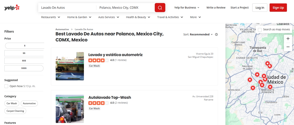 directorio para lavadero de autos