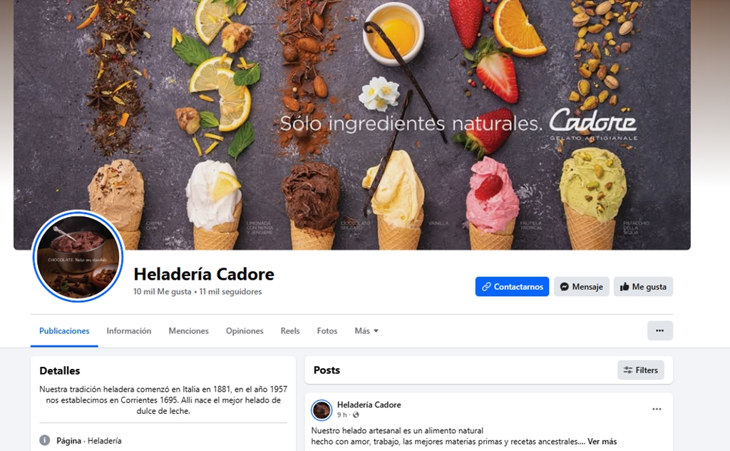 redes sociales facebook heladeria