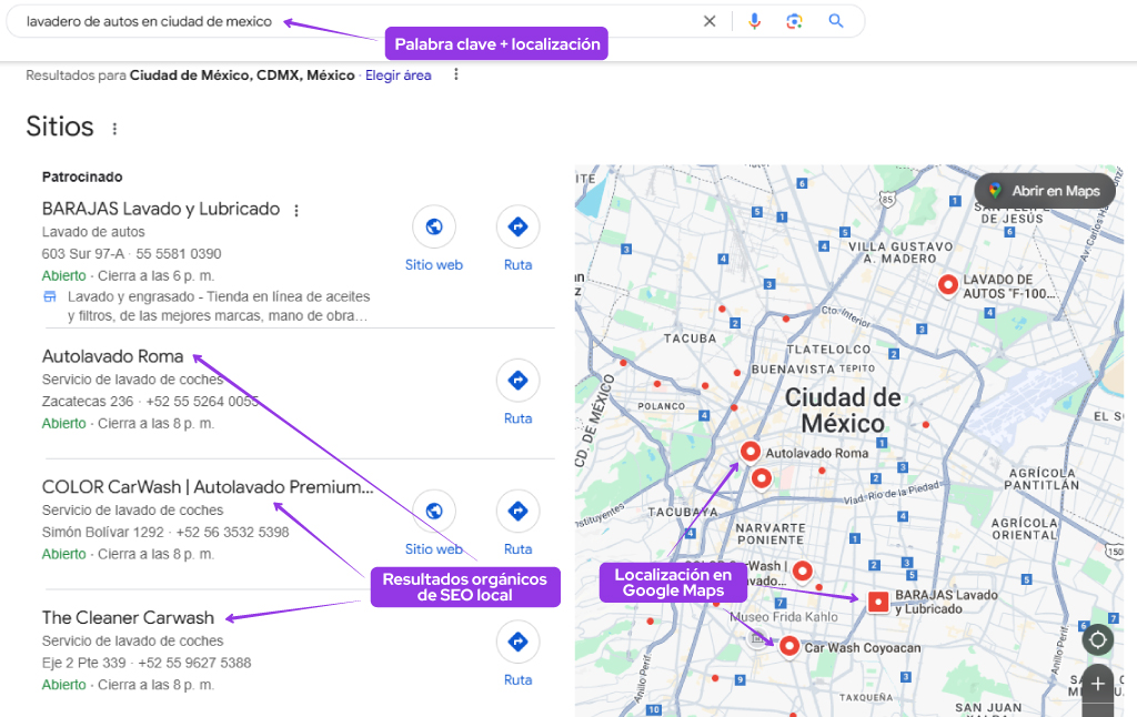 seo local para lavadero de autos