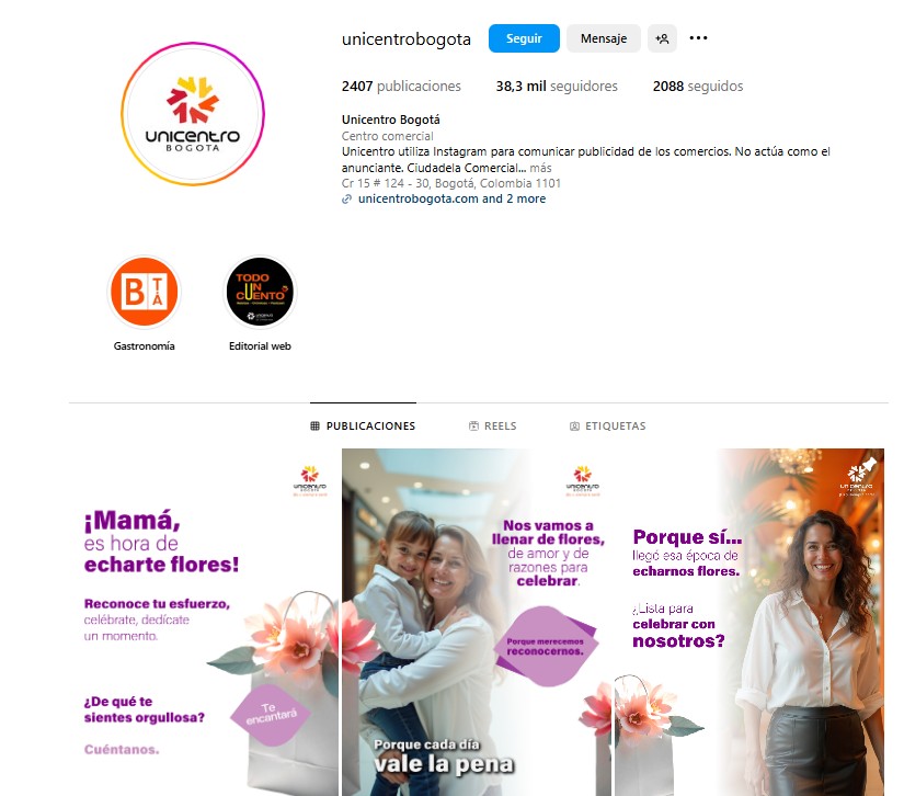 instagram centro comercial redes sociales