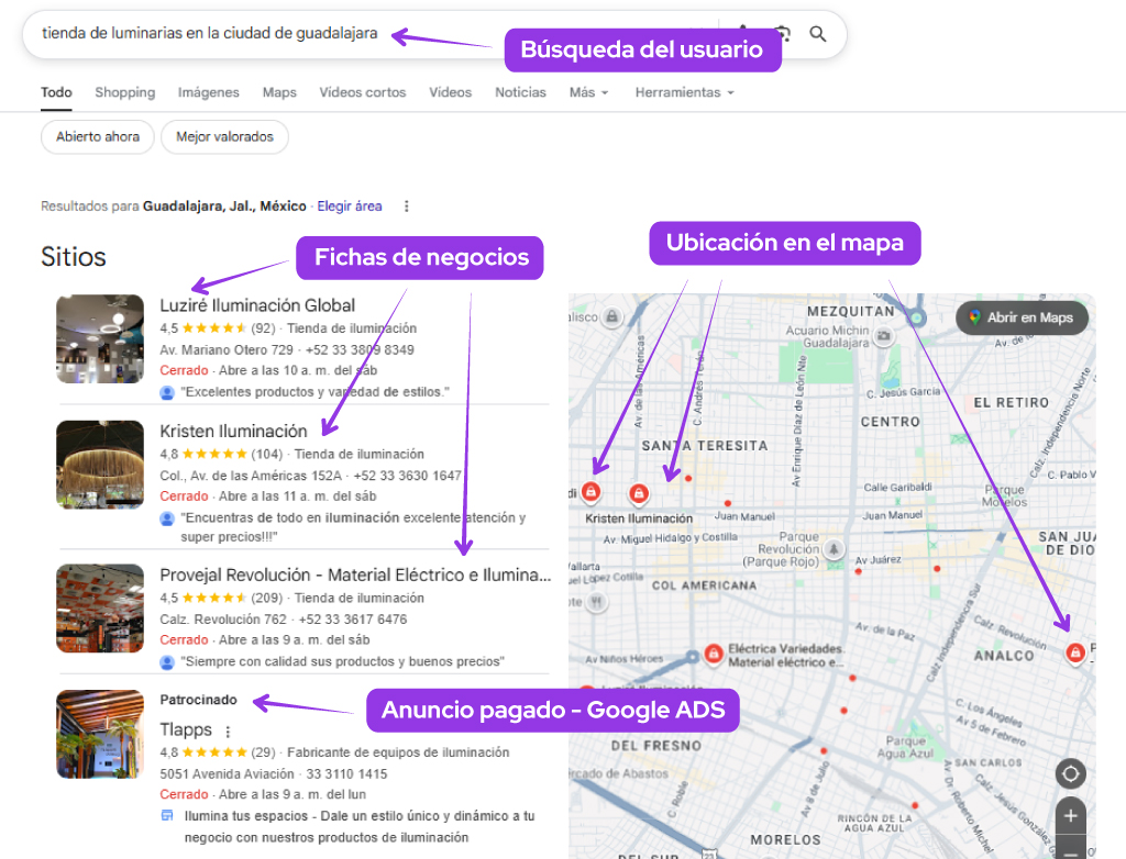 fichas de negocio y mapa seo local